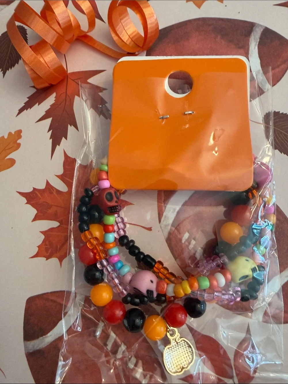 Mint Kids Halloween Beaded Bracelet Set: Multicolor w/Orange Pumpkin Charm